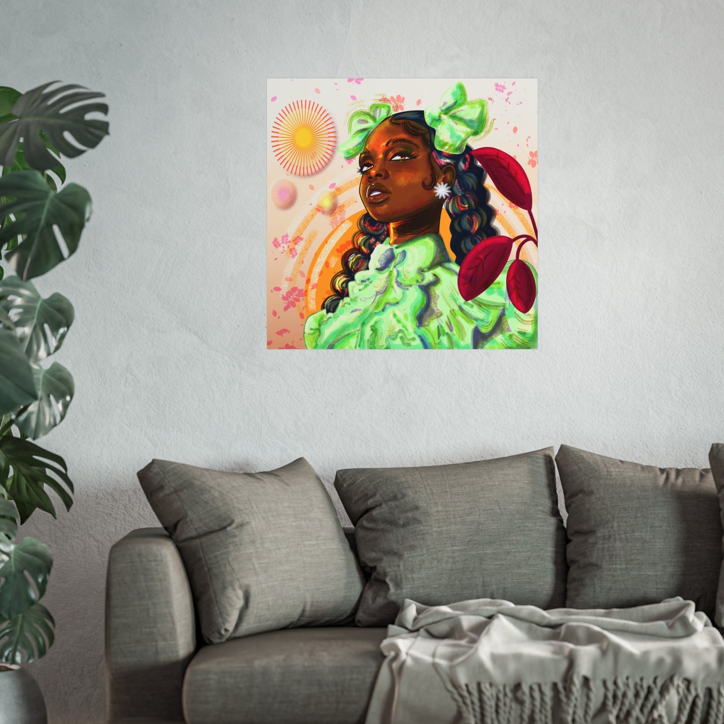 "Pretty In Green" Vibrant Art Print, African American Wall Decor, Boho Home Art, Modern Poster