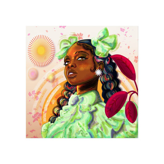 "Pretty In Green" Vibrant Art Print, African American Wall Decor, Boho Home Art, Modern Poster