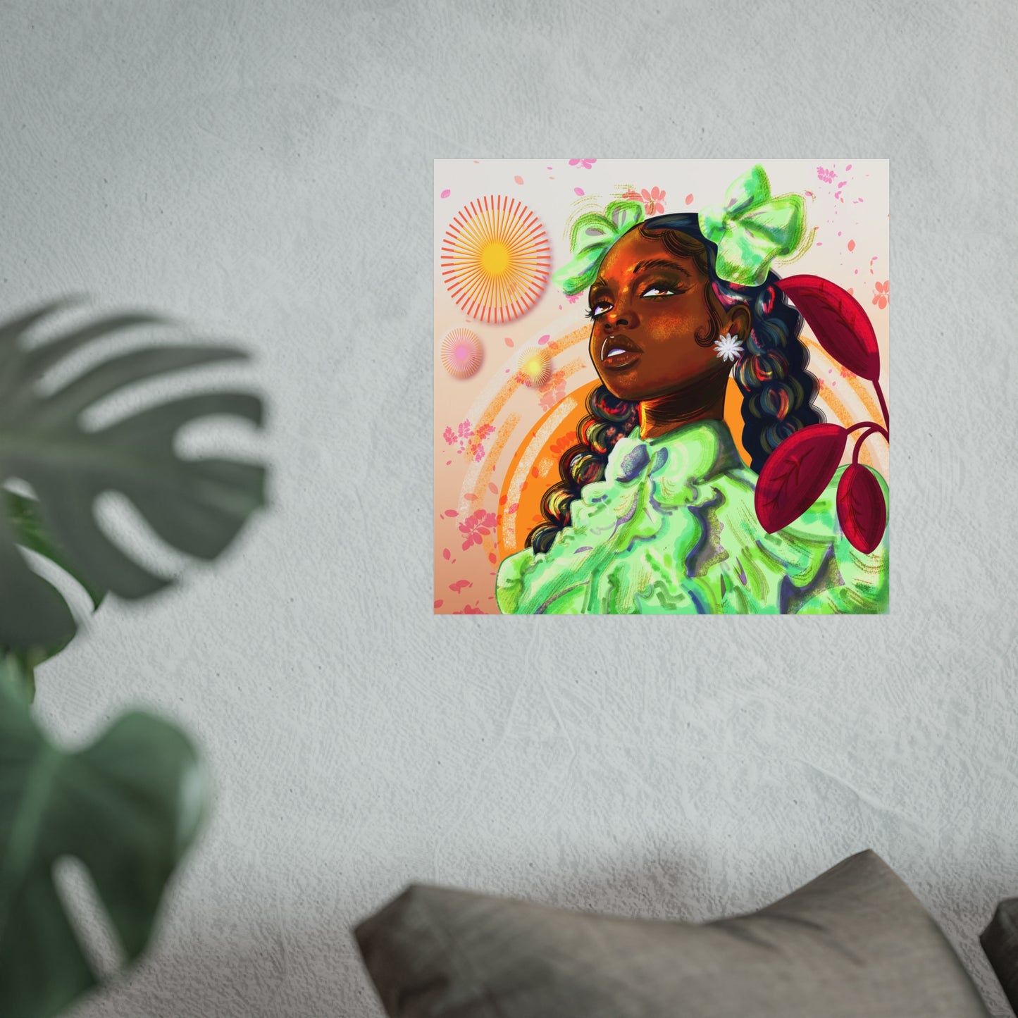 "Pretty In Green" Vibrant Art Print, African American Wall Decor, Boho Home Art, Modern Poster