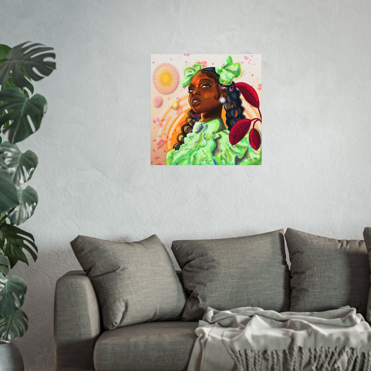 "Pretty In Green" Vibrant Art Print, African American Wall Decor, Boho Home Art, Modern Poster